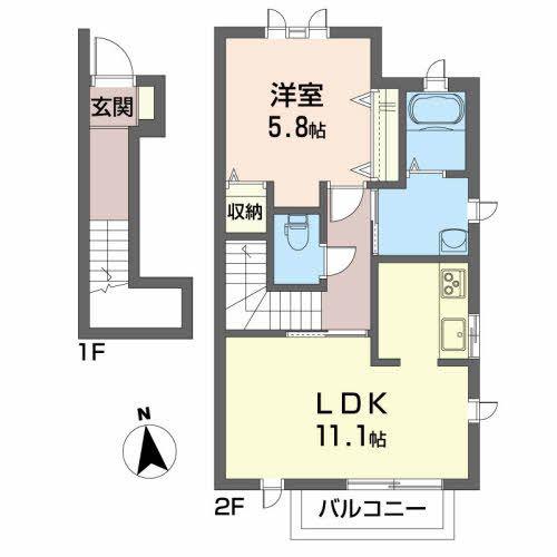シャーメゾン八幡 B(1LDK/2階)の間取り写真