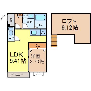 AMPIO荒子(1LDK/2階)の間取り写真