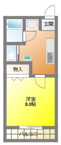Kハウス(1DK/2階)の間取り写真