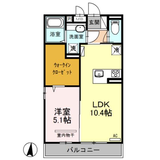 サニーハイム宮の町(1LDK/3階)の間取り写真