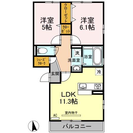 リル インフィニティ(2LDK/2階)の間取り写真