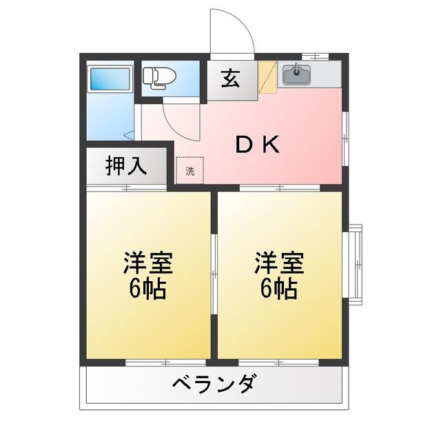 シャンポール溝口(2DK/1階)の間取り写真