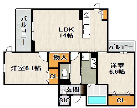 NIGAWA RESIDENCEII(2LDK/2階)の間取り写真