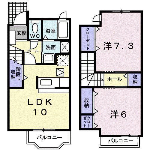 カーサ花梨(2LDK/1階)の間取り写真