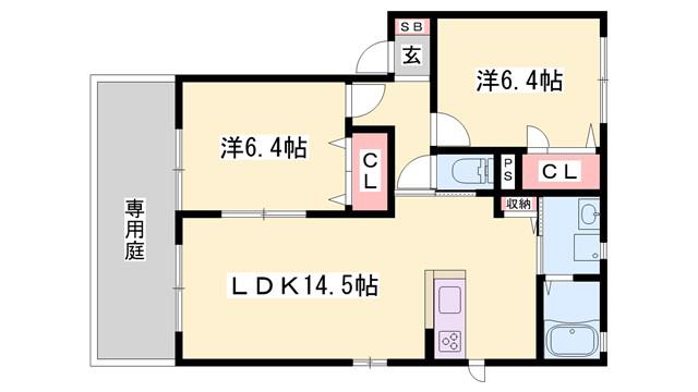 レスポワール B棟(2LDK/1階)の間取り写真