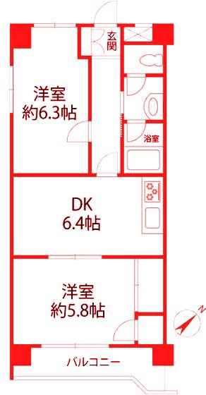 マルヤスビル(2DK/4階)の間取り写真