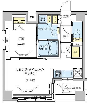 ドゥーエ五反田(1LDK/7階)の間取り写真