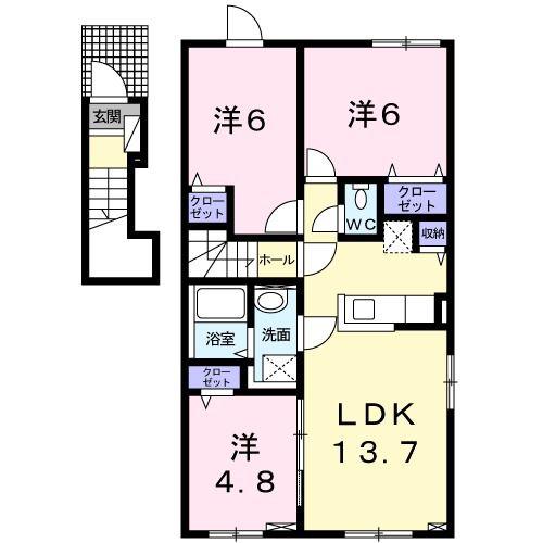 グレイスフル・サン V(3LDK/2階)の間取り写真