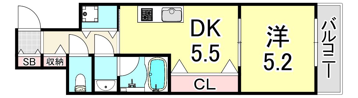VERDE与古道(1DK/4階)の間取り写真