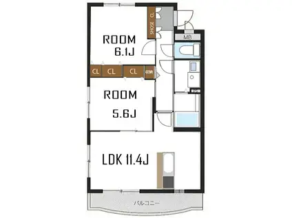 ヒルズSR(2LDK/2階)の間取り写真