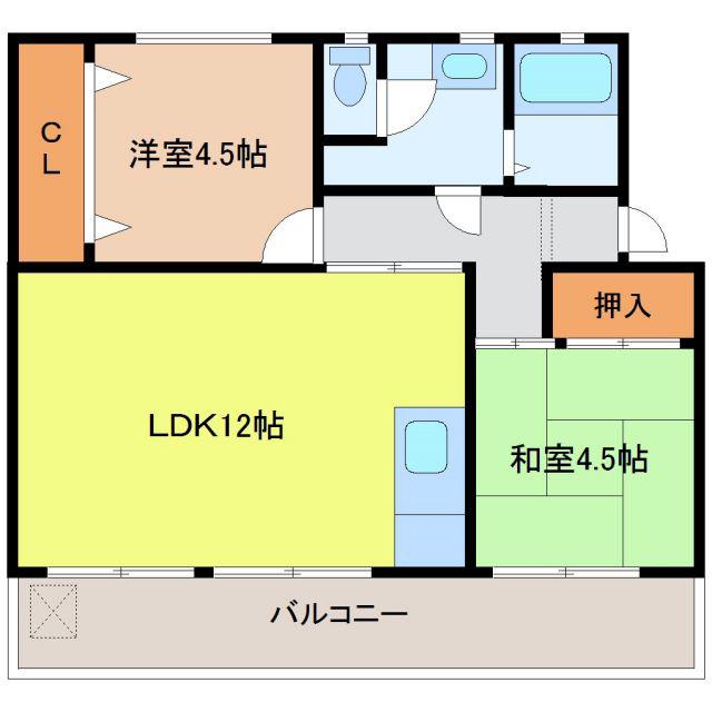 ハビタブル森本A棟(2LDK/3階)の間取り写真