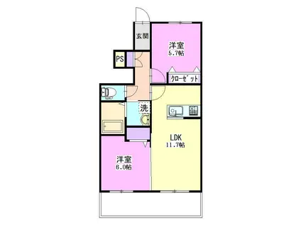 サンモールB102(2LDK/1階)の間取り写真