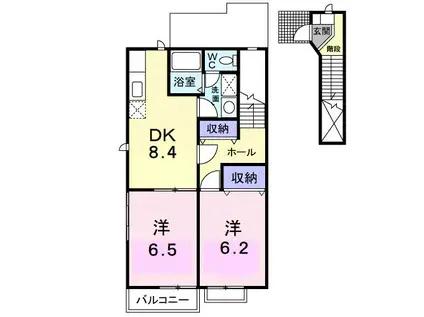 オーブリーアサノB(2DK/2階)の間取り写真