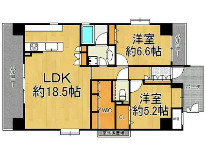 ルネ苦楽園(2SLDK/3階)の間取り写真