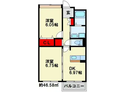 レインボ-ピ-ク(2DK/3階)の間取り写真