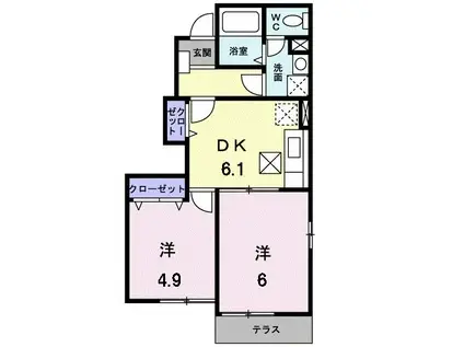ノーブルA(2DK/1階)の間取り写真