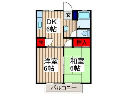 ハイツ柿の木(2DK/1階)の間取り写真