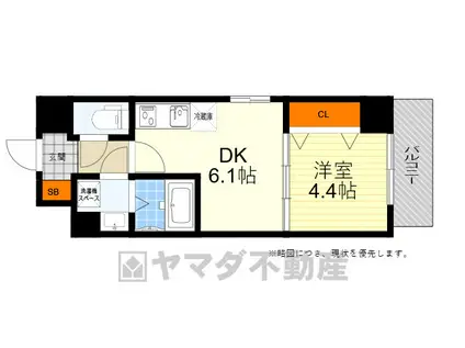 ライブガーデン江坂9(1DK/6階)の間取り写真