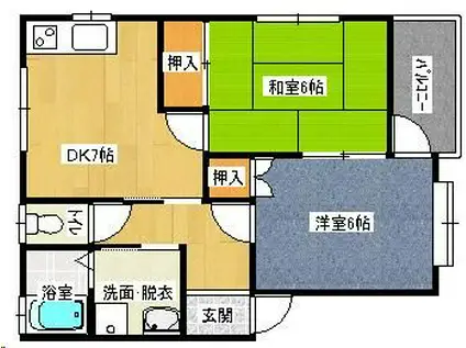 エトワール弓井 A棟(2DK/1階)の間取り写真