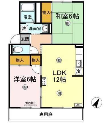 プレジール中島A棟(2LDK/1階)の間取り写真