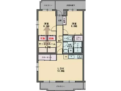 パラッツォ(2SLDK/1階)の間取り写真