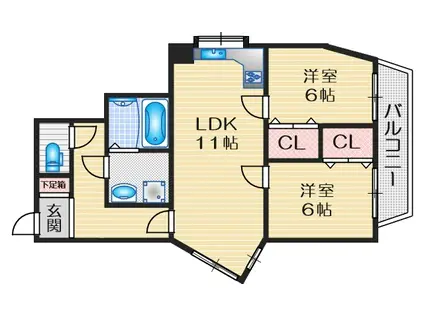 ヴィラウッドランドII(2LDK/4階)の間取り写真