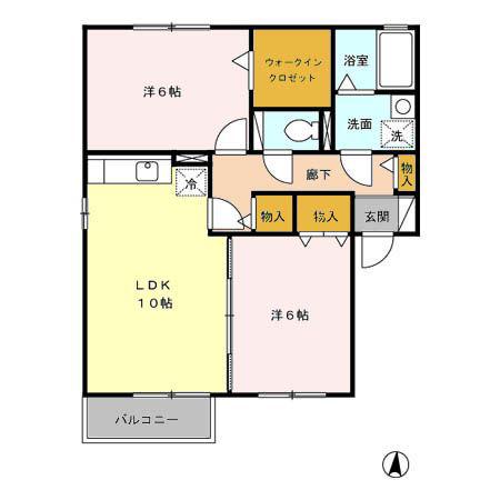 ブルーイーストB棟(2LDK/2階)の間取り写真