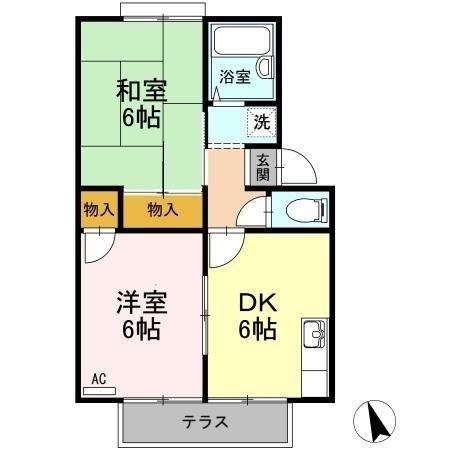 アーバンツインピア2棟(2DK/1階)の間取り写真