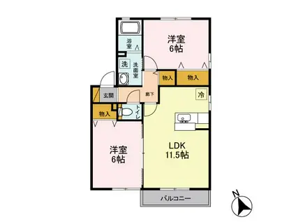 K・フルール C(2LDK/2階)の間取り写真
