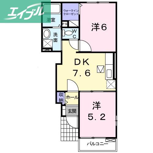 ベントルナータC(2DK/1階)の間取り写真