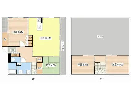 メゾネット石原(4LDK/3階)の間取り写真