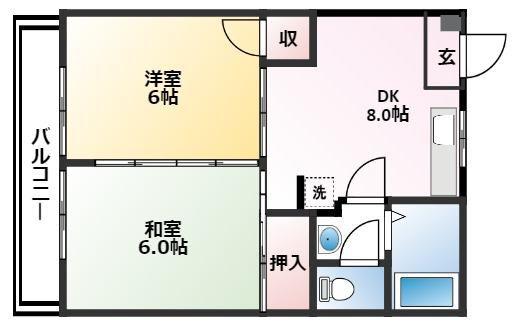リバープール桟四(2DK/4階)の間取り写真
