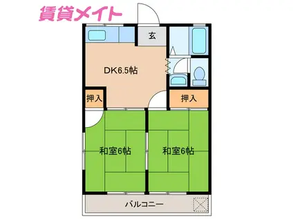 山中アパートA棟(2DK/1階)の間取り写真