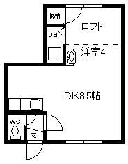 イヴィーサAB棟(1DK/2階)の間取り写真
