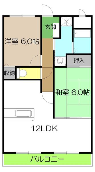 トゥジュール・ヴェール(2LDK/2階)の間取り写真