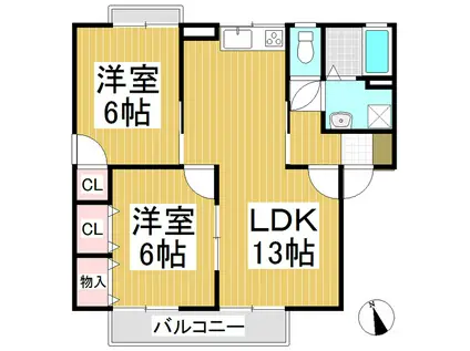 メゾンパーク東和田B棟(2LDK/2階)の間取り写真