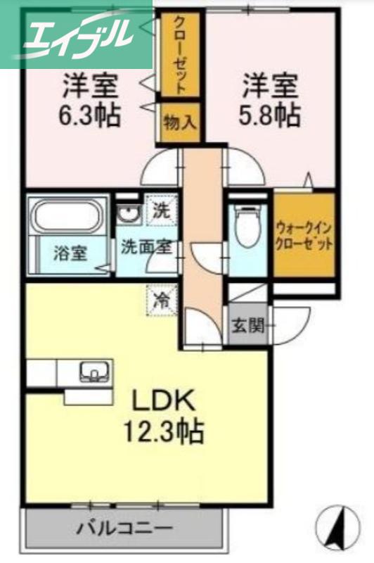 パストラル 浜町(2LDK/2階)の間取り写真