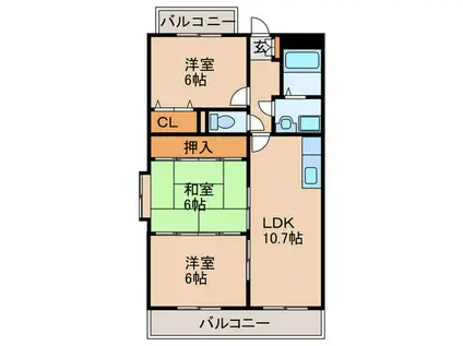 エステート杉塚(3LDK/4階)の間取り写真