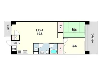 インペリアル南塚口ガーデンハウス(2LDK/4階)の間取り写真