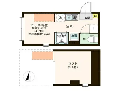 ハーモニーテラス東小岩IV(ワンルーム/2階)の間取り写真