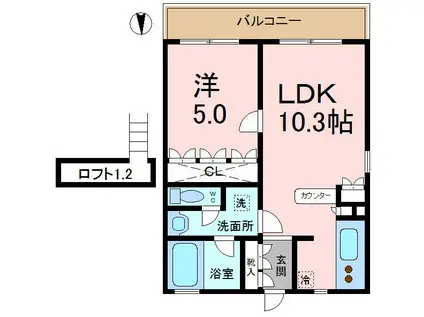 ハックベリー岡本(1LDK/2階)の間取り写真