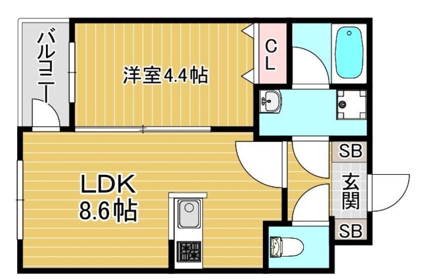 GLANZ 六ツ門(1LDK/1階)の間取り写真