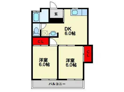 福寿III(2DK/1階)の間取り写真