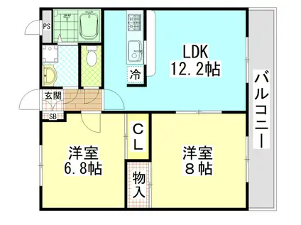 ジュネス高安(2LDK/3階)の間取り写真
