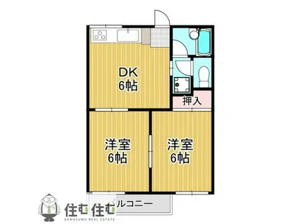 スギサン梅坪II(2DK/2階)の間取り写真