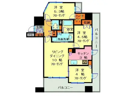ダイナシティ西横浜(3LDK/9階)の間取り写真