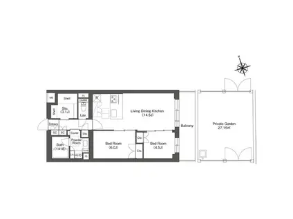ルーウェ東大泉(2LDK/1階)の間取り写真