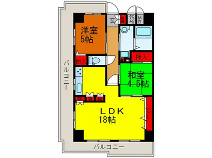 ツインコートM(2LDK/4階)の間取り写真
