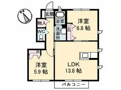 サンモール A棟(2LDK/1階)の間取り写真