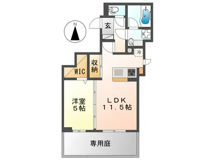 ルヴィータ矢田南(1LDK/1階)の間取り写真